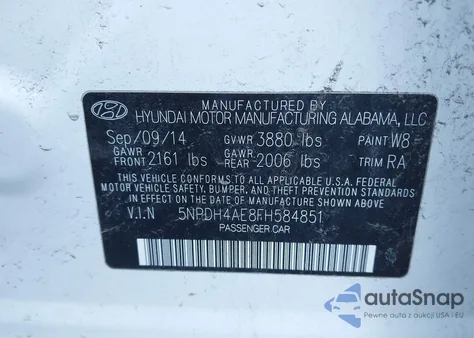 2015 Hyundai Elantra Se z USA, uszkodzony, nr VIN 5NPDH4AE8FH584851